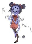  anthro arachnid arthropod black_hair blue_skin blush fangs female hair hair_bow hair_ribbon laugh muffet multi_arm multi_eye multi_limb noseless o-den ribbons smile solo_focus spider undertale video_games 