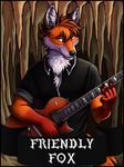  2016 anthro canine cave clothed clothing english_text fox guitar looking_at_viewer male mammal musical_instrument ratte simple_background smile solo text yellow_eyes 