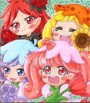  4girls commentary_request flower himawari_(fairilu) lip_(fairilu) multiple_girls rilu_rilu_fairilu rose_(fairilu) sumire_(fairilu) sunflower traditional_media 