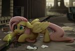  2016 absurd_res bottle can equine female feral fluttershy_(mlp) friendship_is_magic hair hi_res hooves long_hair mammal my_little_pony open_mouth outside paper pegasus pink_hair solo wingedwolf94 wings 