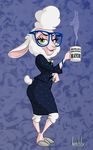  artbirchly_(artist) beverage birchly bracelet caprine clothed clothing crossed_legs cup dawn_bellwether disney eyewear fur glasses green_eyes jewelry looking_at_viewer mammal necklace sheep white_fur zootopia 