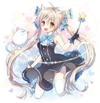  animal_ears blonde_hair cat_ears cat_tail gloves holding holding_wand long_hair mauve original tail thighhighs twintails wand yellow_eyes 
