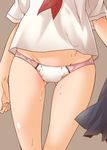  ass ass_visible_through_thighs close-up inazuma_(kantai_collection) kantai_collection light_brown_background lower_body no_pants panties pink_panties pleated_skirt school_uniform serafuku short_sleeves simple_background sketch skirt skirt_removed solo sweat thigh_gap thighs underwear white_panties yua_(checkmate) 