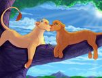  bahati_whiteclaw baobab_tree blue_eyes blush cloud cream_fur cute disney duo feline female female/female flower flower_in_hair fringe fur gift jazzlioness kissing lion love mammal mountain plant purple_eyes romantic romantic_couple sky sun sunlight tail_tuft tan_fur the_lion_king tree tuft 