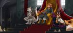  2015 alecrast anthro big_breasts black_hair breasts brown_hair candle canine chair clothed clothing crown dragonfu female fox fur grey_fur group hair horn male mammal nipple_bulge nude pregnant red_hair royalty sitting story tamara_fox throne wolf yellow_fur 