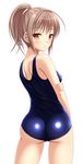  ass brown_eyes brown_hair eyebrows_visible_through_hair ki_(kk-sk-ray) looking_at_viewer looking_back one-piece_swimsuit original ponytail school_swimsuit solo swimsuit 