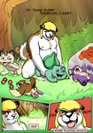  2016 anal animal_genitalia anthro anus balls bulbasaur canine clothing comic cum dog erection feral forest fur hair male male/male mammal meowth niantic nintendo nude open_mouth outside penetration penis pidgey pok&eacute;mon pok&eacute;mon_go rattata sex size_difference smile tongue tree video_games zestibone zesty 