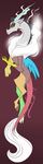  2015 absurd_res antlers black_hair blue_feathers brown_background brown_fur claws crossgender discord_(mlp) draconequus dragonfoxgirl fangs feathered_wings feathers female feral friendship_is_magic fur grey_fur hair hi_res horn looking_at_viewer mammal my_little_pony red_eyes simple_background smile solo tail_tuft tuft white_tail wings 