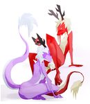  2016 anthro balls breasts butt claws cum cum_in_mouth cum_inside cum_on_balls cum_on_penis cum_on_tail deep_throat dragon duo eastern_dragon fellatio female hair heart_a._chicago horn horn_grab male male/female nude oral orgasm penis purple_skin red_skin roksim scalie sex simple_background styx_y._renegade whiskers white_hair white_skin 