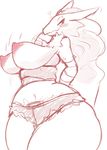  &lt;3 avian big_breasts blaziken blush breasts female huge_breasts imago_ic monochrome nintendo nipples pok&eacute;mon smile solo thick_thighs video_games wide_hips 