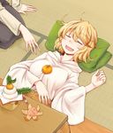  blonde_hair breast_rest breasts dra food fruit kagami_mochi kotatsu large_breasts mandarin_orange multiple_girls nazrin new_year object_on_breast open_mouth oppai_mochi short_hair sleeping table tatami toramaru_shou touhou 