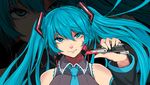  aqua_eyes aqua_hair blood boxcutter closed_mouth detached_sleeves eyebrows_visible_through_hair face hatsune_miku head_tilt highres long_hair looking_at_viewer necktie saggitary self-mutilation slit_throat solo twintails vocaloid zoom_layer 