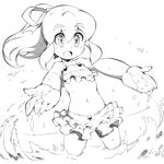  :d bad_id bad_twitter_id bikini eyebrows eyebrows_visible_through_hair frilled_bikini frills greyscale hair_ribbon metata monochrome navel open_mouth ponytail ribbon rockman rockman_(classic) roll short_hair smile solo swimsuit water 