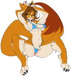  2016 amber_eyes anthro bikini black_nose breasts brown_hair cat claws clothed clothing feline female fur hair hindpaw lips looking_away mammal navel orange_fur paws short_hair side_boob skimpy smile solo spikes spread_legs spreading swimsuit thick_thighs under_boob venusflowerart white_fur 