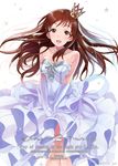  bare_shoulders brown_eyes brown_hair cover cover_page crown doujin_cover dress elbow_gloves gloves idolmaster idolmaster_cinderella_girls long_hair mizuki_makoto nitta_minami open_mouth solo 