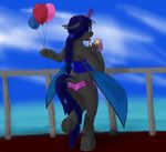  anthro arthropod balloon changeling dessert dock fan_character female food hooves ice_cream insect my_little_pony solo terabyte_(artist) terabyte_(character) underhoof water wings 