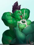  areola armpits biceps big_breasts breasts cum cum_on_chest cum_on_face cumshot dieselbrain fangs female green_skin humanoid male male/female mohawk muscular muscular_female not_furry nude orc orgasm penis scar sex titfuck tongue tongue_out 