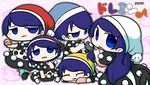  blue_eyes blue_hair book chibi commentary doremy_sweet hat inunoko. long_hair multiple_views nightcap pom_pom_(clothes) smug socks tail touhou 