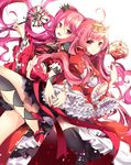  bad_pixiv_id baton black_legwear crown dress grace_(sound_voltex) highres homaderi multiple_girls pink_eyes pink_hair rasis red_dress sound_voltex thighhighs 