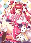  bad_id bad_pixiv_id beatmania beatmania_iidx bow crown dress highres homaderi pink_dress red_eyes red_hair solo stuffed_animal stuffed_bunny stuffed_toy tongue tongue_out umegiri_ameto 