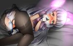  1girl ass bar_censor blush censored dildo erect_nipples female gloves heart kantai_collection kurogosho long_hair masturbation murakumo_(kantai_collection) panties pantyhose pointless_censoring pussy pussy_juice sex_toy shiny shiny_clothes skirt small_breasts solo tears text torn_clothes underwear 