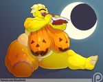  big_breasts breasts chocolate_bar cyclops dieselbrain eating english_text female food fruit huge_breasts humanoid moon nude open_mouth overweight patreon pumpkin simple_background solo sucy teeth text thick_thighs tongue url wide_hips 