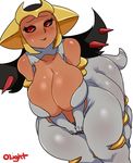  2016 big_breasts black_hair blush breasts dark_skin female giratina grey_skin hair invalid_tag legendary_pok&eacute;mon lightsource long_hair looking_at_viewer nintendo pok&eacute;mon pok&eacute;morph red_eyes simple_background solo taur thick_thighs video_games white_background 