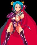  aqua_hair black_background boots breasts cape carrera demon_horns demon_tail elbow_gloves gloves horns large_breasts leaning_forward nipples official_art red_eyes skull solo tail thigh_boots thighhighs viper viper_gts 