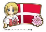  1girl blonde_hair blue_eyes copyright_request danish_flag denmark flag flower murakami_senami translation_request 