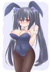  animal_ears black_hair blush breasts bunny_ears bunny_girl bunnysuit covered_navel large_breasts long_hair looking_at_viewer neptune_(series) nipples noire red_eyes sekiri solo twintails 