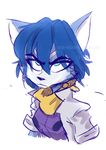  annoyed anthro black_nose blue_fur blue_hair canine clothing female fox fur green_eyes hair hair_ornament jacket krystal mammal nintendo scarf short_hair sledoodles solo star_fox video_games white_fur 