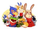  2016 amphibian annoyed anthro avian belt bird black_nose blue_eyes brown_fur canine clothing falco_lombardi fingerless_gloves fox fox_mccloud frog fur gloves green_eyes group half-closed_eyes hat hi_res jacket lagomorph long_ears male mammal nintendo open_mouth peppy_hare rabbit red_eyes scarf sledoodles slippy_toad smile star_fox video_games white_fur 