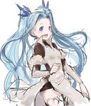  :d ahoge blue_eyes blue_hair bodystocking cosplay crystal dress granblue_fantasy hair_ornament io_euclase io_euclase_(cosplay) long_hair lyria_(granblue_fantasy) open_mouth sherad sketch smile solo very_long_hair 