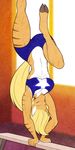  2016 2_toes anthro armpits blonde_hair breasts camel_toe cleavage clothed clothing cloven_hooves equine eyes_closed female hair handstand hi_res hooves horse lady_liberty mammal marik_azemus34 navel pose short_hair solo toes 
