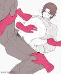  amari_(joker_game) arm_hair blush breath brown_hair disembodied_limb joker_game looking_down male_focus multiple_boys navel nipples riyuta_(777555333) shirt_lift solo_focus spread_legs sweatdrop unzipped yaoi 