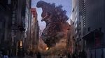  city destruction fire godzilla godzilla_(series) helicopter highres kaijuu military military_vehicle monster ruins sharp_teeth shin_godzilla skyline smoke teeth zhen_lu 