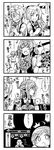  4koma :o ;d ahoge arashi_(kantai_collection) asymmetrical_hair bangs beamed_eighth_notes blush check_translation clenched_hand closed_eyes comic eighth_note flipped_hair full-face_blush gameplay_mechanics gloves gouf_custom greyscale gundam gundam_08th_ms_team guru-guru hagikaze_(kantai_collection) highres holding holding_microphone instrument kamelie kantai_collection long_hair looking_to_the_side maikaze_(kantai_collection) maracas marasai messy_hair microphone monochrome multiple_girls music musical_note nowaki_(kantai_collection) one_eye_closed open_mouth parted_bangs ponytail quarter_note school_uniform scrunchie serafuku short_hair side_ponytail singing smile speech_bubble staff_(music) swept_bangs the_legend_of_zelda the_legend_of_zelda:_ocarina_of_time translation_request vest wavy_mouth 