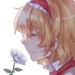  alice_margatroid bad_id bad_pixiv_id blonde_hair bloom closed_eyes closed_mouth ear_piercing flower hairband lolita_hairband meng_ziya piercing portrait profile short_hair smelling_flower smile solo touhou 