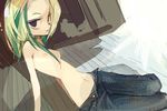 1girl amiami blonde_hair female jeans multicolored_hair navel nipples open_fly original pants small_breasts solo topless unbuttoned unzipped 