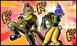  avian bird bizarre caesar_zepelli canine crossover dramatic falco_lombardi fox fox_mccloud jojo&#039;s_bizarre_adventure joseph_joestar male mammal nintendo parody pose seetherabbit star_fox video_games what 