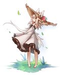  animal_ears armpits bare_shoulders barefoot bead_bracelet beads bracelet dress hat highres jewelry kazana_(sakuto) long_hair original saku_(kazana) sleeveless sleeveless_dress solo tail white_hair wolf_ears wolf_tail yellow_eyes 