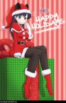  1girl animal_ears black_eyes black_hair box cat_ears christmas cloud_d gift gift_box komi-san_wa_komyushou_desu komi_shouko long_hair looking_at_viewer santa_costume 