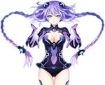  bangs black_legwear blue_eyes boots braid breasts cleavage cleavage_cutout covered_navel expressionless flipped_hair gloves hair_ornament halterneck kami_jigen_game_neptune_v leotard long_hair magical_girl medium_breasts neon_trim neptune_(series) official_art purple_hair purple_heart solo standing symbol-shaped_pupils thigh_boots thighhighs transparent_background tsunako turtleneck twin_braids vambraces very_long_hair 