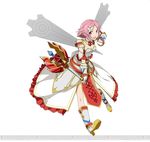  breasts cleavage full_body gloves hair_ornament holding holding_weapon lisbeth lisbeth_(sao-alo) looking_at_viewer official_art open_mouth pink_hair pointy_ears red_eyes short_hair simple_background small_breasts solo sword_art_online sword_art_online:_code_register watermark weapon white_background white_gloves wings 