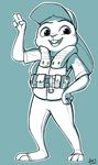  alec8ter anthro buckteeth clothed clothing disney female hat judy_hopps lagomorph life_jacket looking_at_viewer mammal police_uniform rabbit restricted_palette salute simple_background smile solo teeth uniform zootopia 