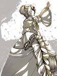  absurdres aku_no_musume_(vocaloid) arm_up bow cel_shading choker clenched_hand commentary dress evillious_nendaiki flower frilled_dress frills hair_ornament hair_ribbon hairclip highres kagamine_rin leaf lying monochrome on_side profile ribbon riliane_lucifen_d'autriche rose signature silhouette simple_background solo tree updo vocaloid wind zerovocal 