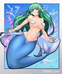  blush bracelet breasts green_eyes green_hair jewelry large_breasts long_hair looking_at_viewer mermaid monster_girl navel oni-noboru smile solo very_long_hair wide_hips 