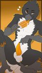  anthro anus avian balls beak bird erection food looking_at_viewer male orange_background orange_eyes orange_penis orange_tongue penis popsicle simple_background sitting solo tapering_penis tongue yuniwolfsky 