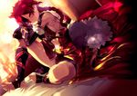  alexander_(fate/grand_order) bed_sheet blush braid cape earrings fate/grand_order fate_(series) jewelry male_focus muscle nipples red_eyes red_hair sitting smile solo ze_(sawakihein) 