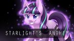  2016 black_background blue_eyes cutie_mark english_text equine female feral friendship_is_magic fur glowing grin hair horn insane mammal multicolored_hair my_little_pony pink_fur scarlet-spectrum simple_background solo starlight_glimmer_(mlp) text two_tone_hair unicorn 